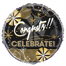 Congrats! Celebrate Black and Gold 18" Foil | Helium Balloon