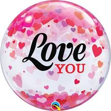 Love You Confetti Hearts 22" Qualatex Bubble Party Balloon