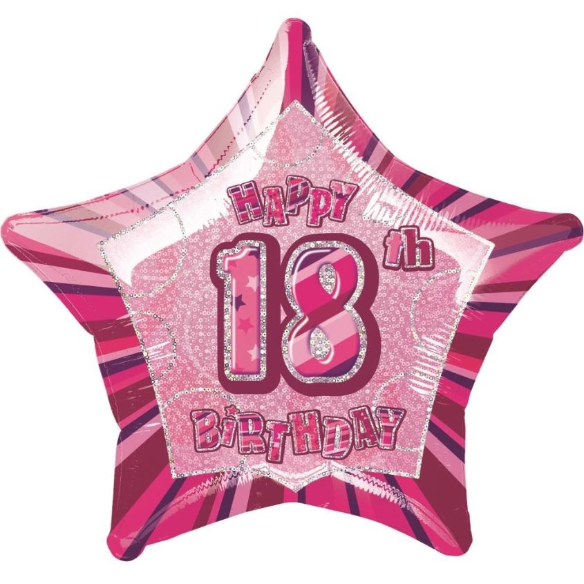 Pink Glitz 18th Happy Birthday 20&#34; Star Foil | Helium Balloon
