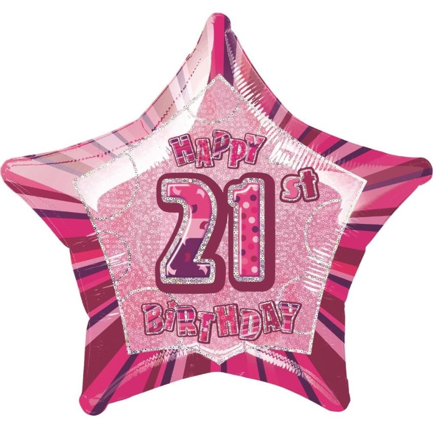 Pink Glitz 21st Happy Birthday 20&#34; Star Foil Helium Balloon