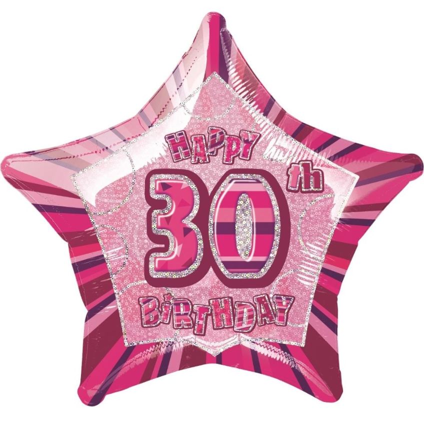 Pink Glitz 30th Happy Birthday 20&#34; Star Foil Helium Balloon