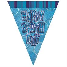 Blue Glitz Happy Birthday Flag Banner | Bunting