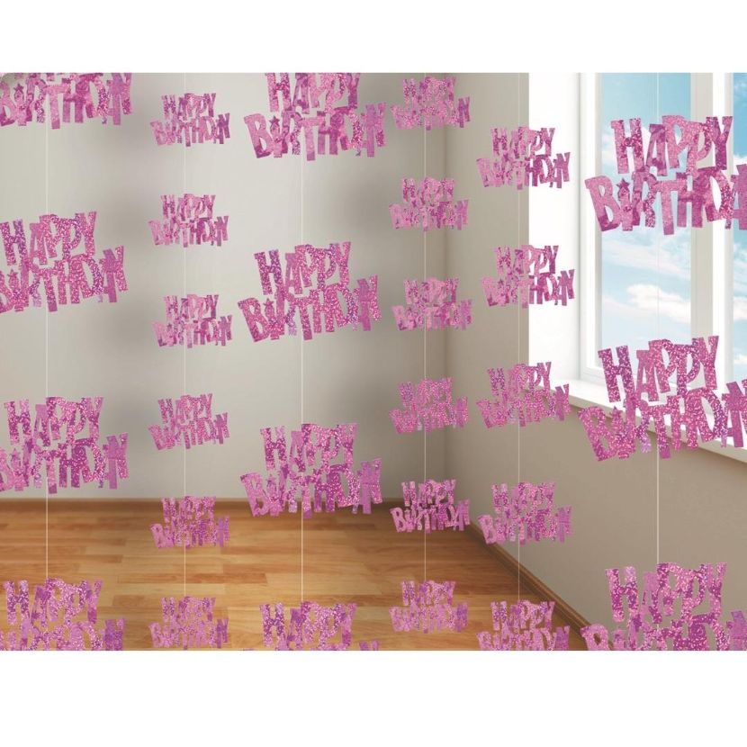 Pink Glitz Happy Birthday Party Hanging String Decorations