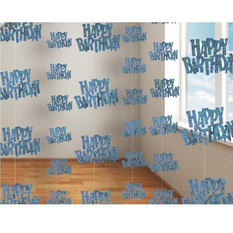 Blue Glitz Happy Birthday Party Hanging String Decorations