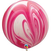 Red and White Colours SuperAgate Marble 30" Qualatex Decorator Latex Party Balloons
