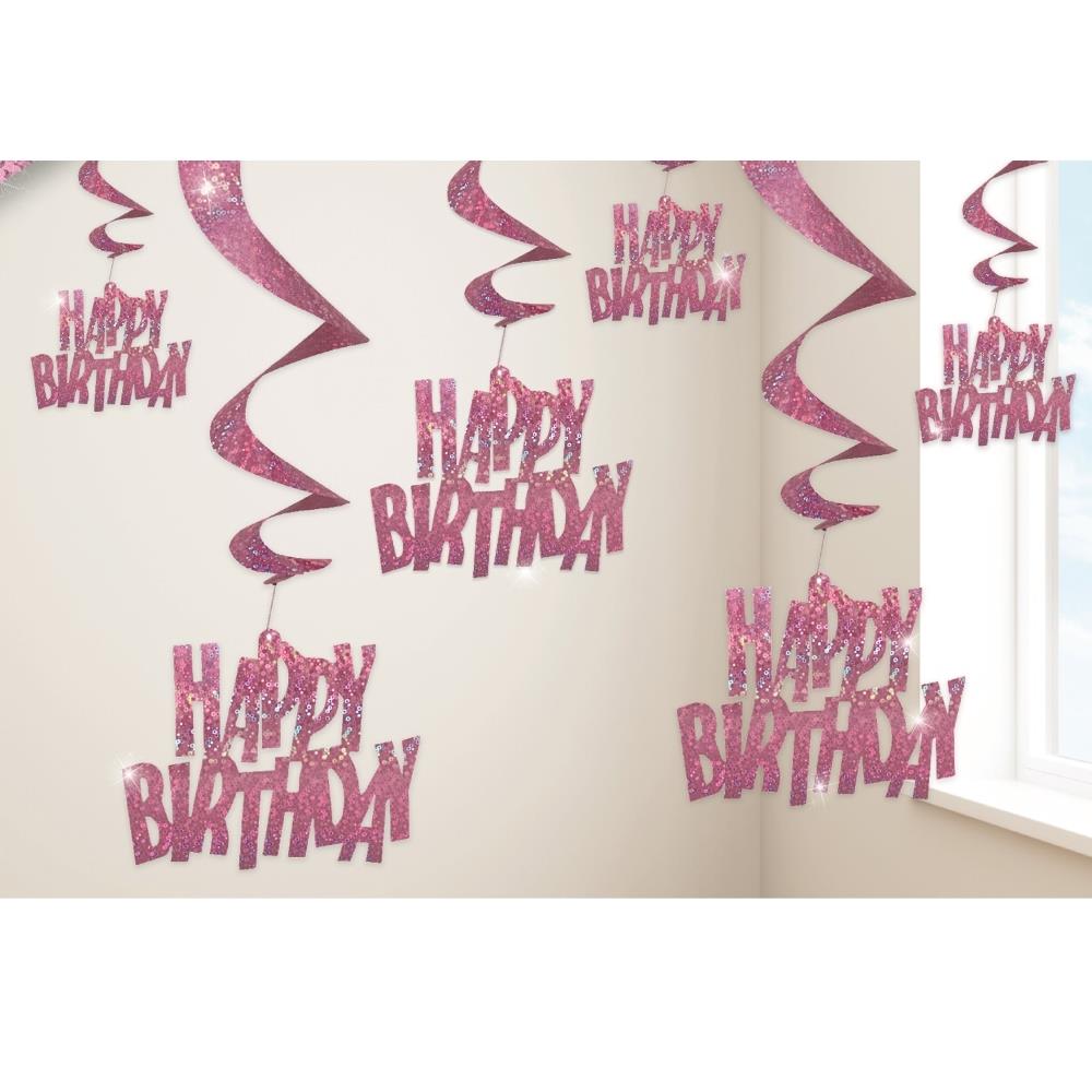 Pink Glitz Happy Birthday  Party  Hanging Swirl Decorations  