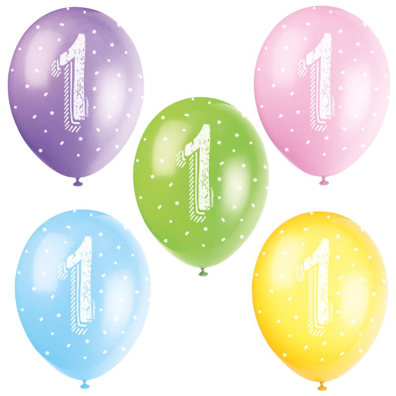 Assorted Colours 1st Birthday Party Latex Balloons