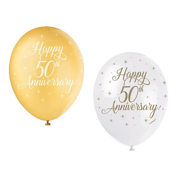 50th Anniversary Balloons Gold Stars (Latex) | Party Save Smile