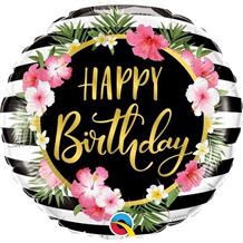 Floral Tropical Stripes Happy Birthday 18" Foil | Helium Balloon