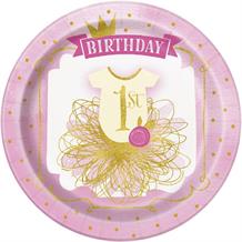 Pink and Gold Girls 1st Birthday Party 23cm Party Plates