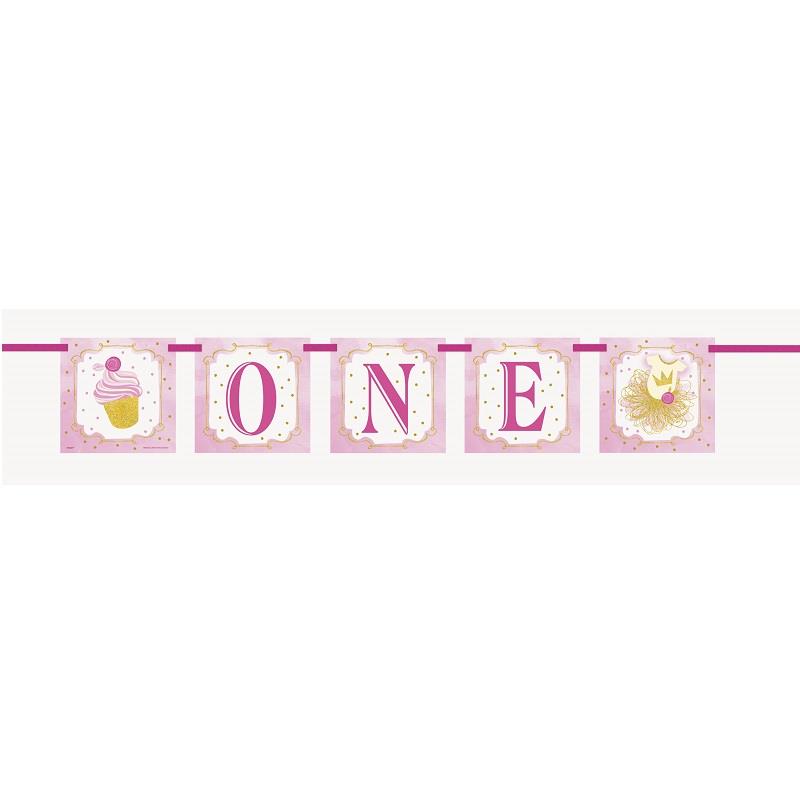 Pink and Gold Girls 1st Birthday Party Ribbon Banner | Decoration