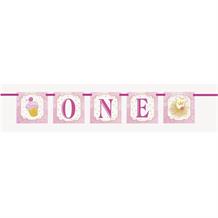 Pink and Gold Girls 1st Birthday Party Ribbon Banner | Decoration
