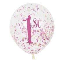 Pink & Gold 1st Birthday Confetti Balloons | Party Save Smile