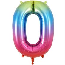 Rainbow Coloured 34" Number 0 Supershape Foil | Helium Balloon