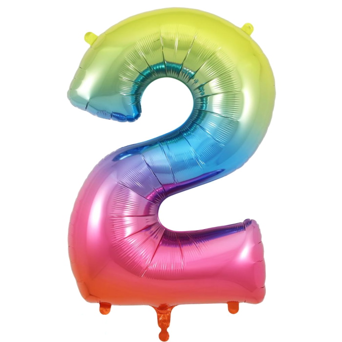 Rainbow Coloured 34&#34; Number 2 Supershape Foil | Helium Balloon