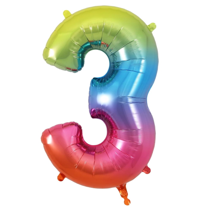 Rainbow Coloured 34&#34; Number 3 Supershape Foil | Helium Balloon