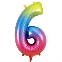 Rainbow Coloured 34" Number 6 Supershape Foil | Helium Balloon