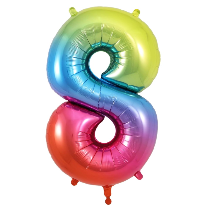 Rainbow Coloured 34&#34; Number 8 Supershape Foil | Helium Balloon