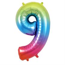 Rainbow Coloured 34" Number 9 Supershape Foil | Helium Balloon