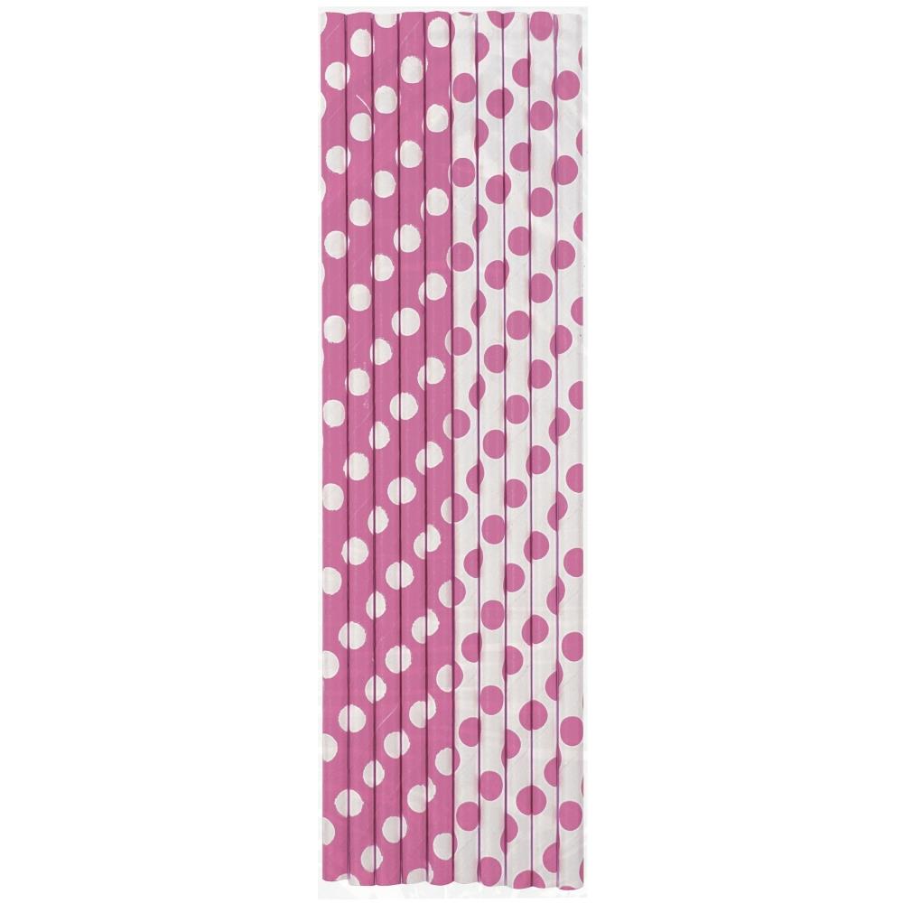 Hot Pink Polka Dot Party Drinking Straws