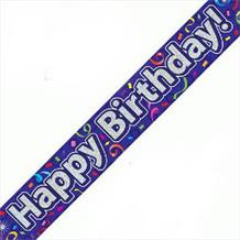 Purple Streamers Happy Birthday Foil Banner | Decoration