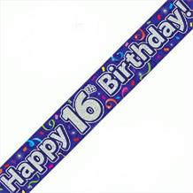 Purple Streamers Happy 16th Birthday Foil Banner | Decoration