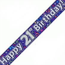 Purple Streamers Happy 21st Birthday Foil Banner | Decoration
