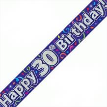 Purple Streamers Happy 30th Birthday Foil Banner | Decoration