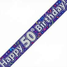 Purple Streamers Happy 50th Birthday Foil Banner | Decoration