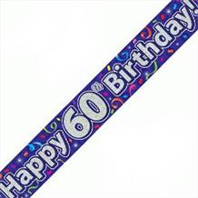 Purple Streamers Happy 60th Birthday Foil Banner | Decoration