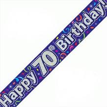 Purple Streamers Happy 70th Birthday Foil Banner | Decoration
