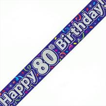 Purple Streamers Happy 80th Birthday Foil Banner | Decoration