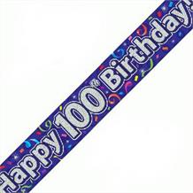Purple Streamers Happy 100th Birthday Foil Banner | Decoration