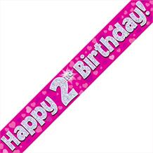 Pink Heart Happy 2nd Birthday Foil Banner | Decoration