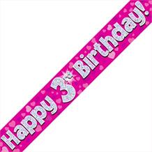 Pink Heart Happy 3rd Birthday Foil Banner | Decoration