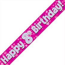 Pink Heart Happy 8th Birthday Foil Banner | Decoration