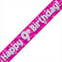 Pink Heart Happy 9th Birthday Foil Banner | Decoration