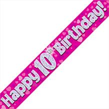 Pink Heart Happy 10th Birthday Foil Banner | Decoration