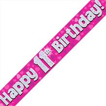 Pink Heart Happy 11th Birthday Foil Banner | Decoration
