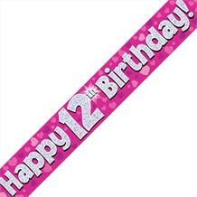 Pink Heart Happy 12th Birthday Foil Banner | Decoration