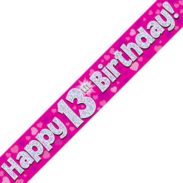 Pink Heart Happy 13th Birthday Foil Banner | Decoration