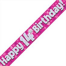 Pink Heart Happy 14th Birthday Foil Banner | Decoration