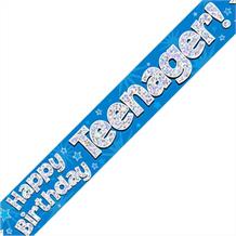 Blue Foil Happy Birthday Teenager Banners Banner | Party Save Smile