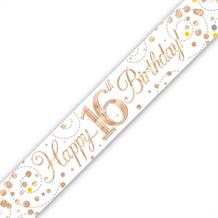 Rose Gold Confetti Happy 16th Birthday Foil Banner | Decoration