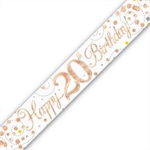 Rose Gold Confetti Happy 20th Birthday Foil Banner | Decoration