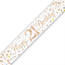 Rose Gold Confetti Happy 21st Birthday Foil Banner | Decoration