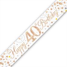 Rose Gold Confetti Happy 40th Birthday Foil Banner | Decoration
