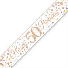 Rose Gold Confetti Happy 50th Birthday Foil Banner | Decoration