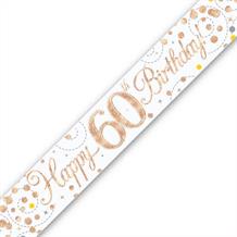 Rose Gold Confetti Happy 60th Birthday Foil Banner | Decoration