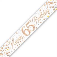 Rose Gold Confetti Happy 65th Birthday Foil Banner | Decoration